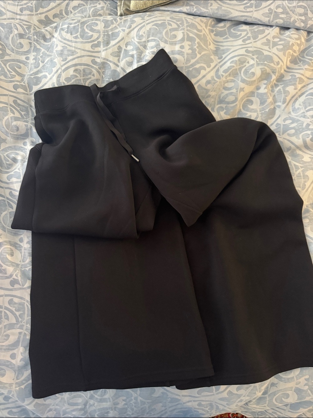 SPANX Black Ponte Wide-Leg Track Pants